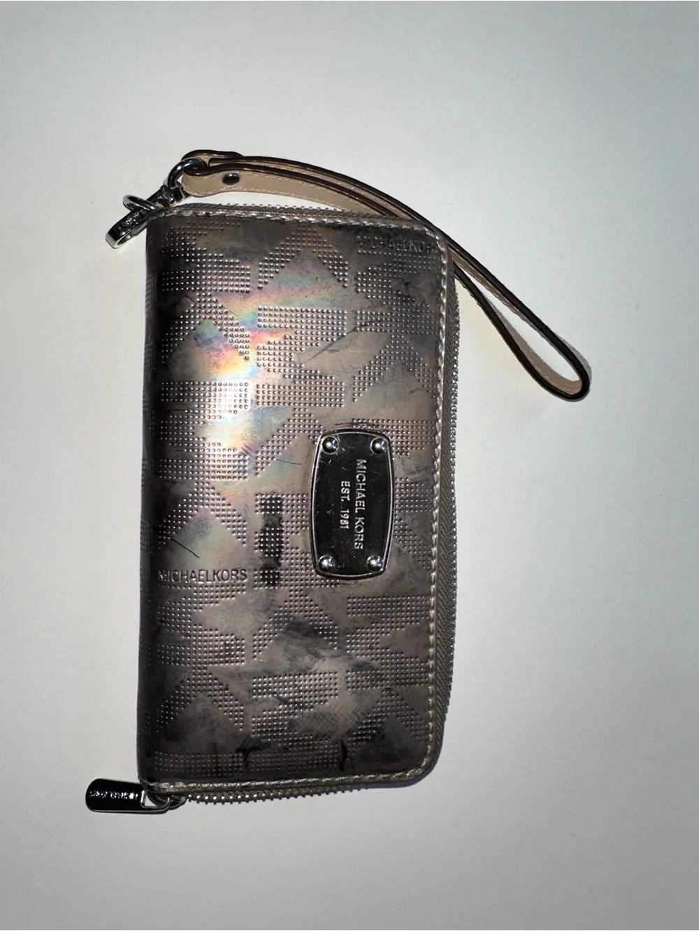 Michael Kors Metallic Pewter Zip Wristlet